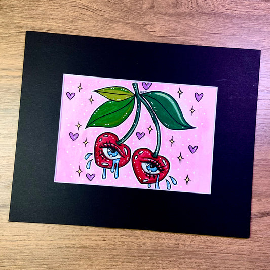 Original 5x7 Painting with Black Matte Frame - Crybaby Cherries