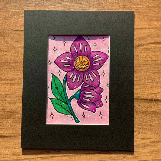 Original 5x7 Painting with Black Matte Frame - Spooky Flower