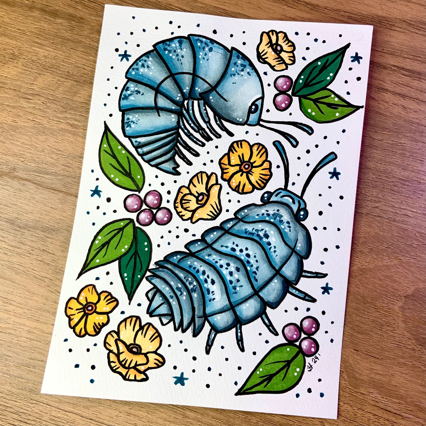Original 5x7 Painting with Black Matte Frame - Isopods