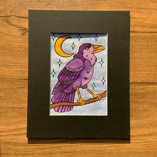 Original 5x7 Painting with Black Matte Frame - Crow Friend