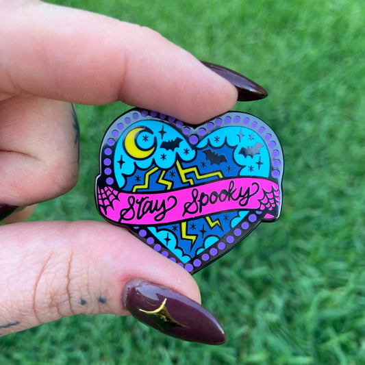 Stay Spooky Pink Banner Enamel Pin