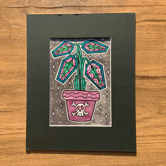 Original 5x7 Painting with Black Matte Frame - Coffin Plant