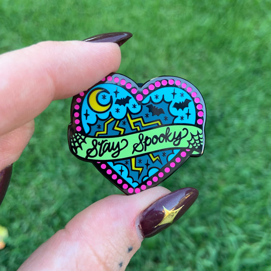 Stay Spooky Green Banner Enamel Pin