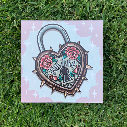 Beware Lock 6x6 Print