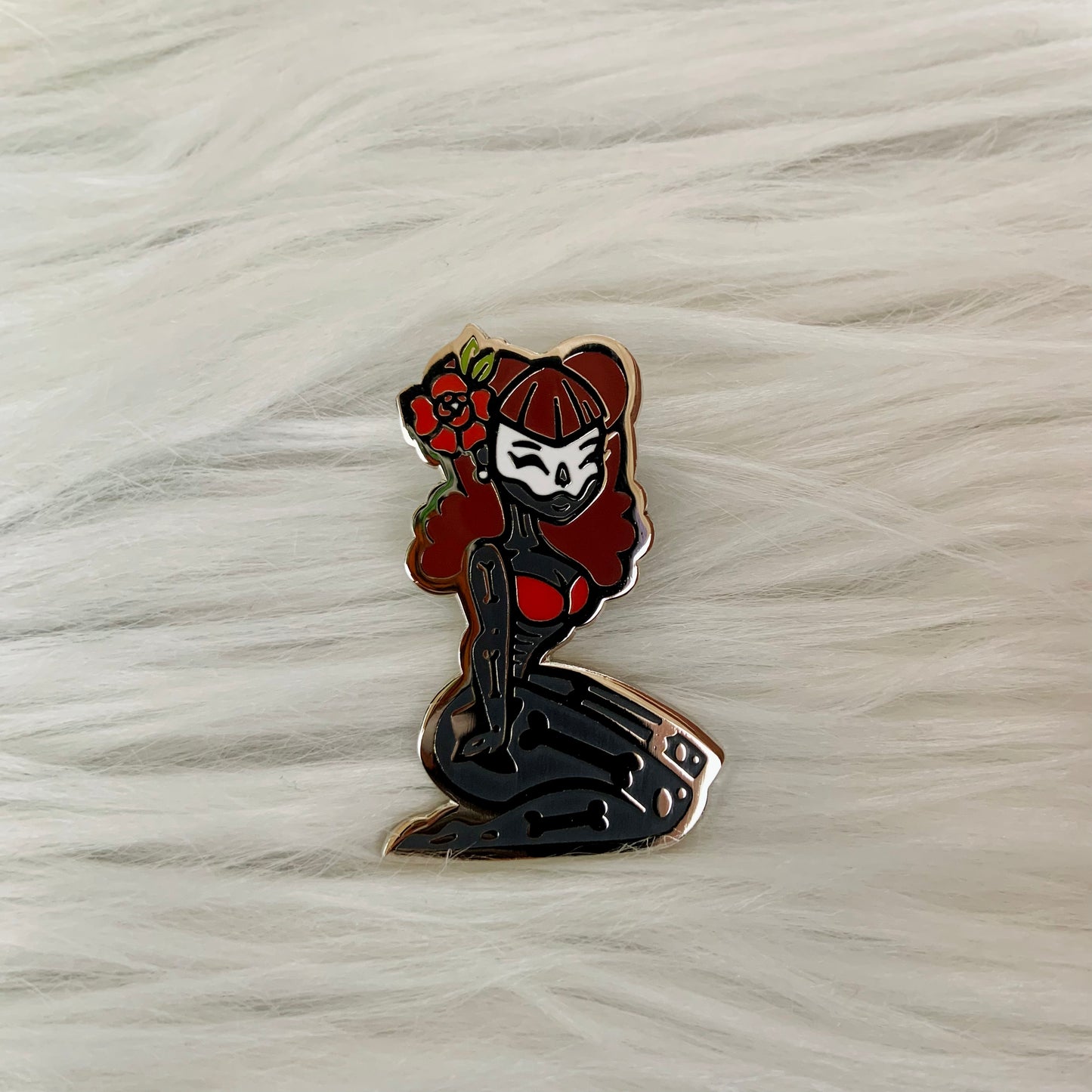 Skeleton Pin Up Enamel Pin